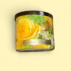 Bath & Body Works Sugared Lemonade Candle with Yellow Floral Design